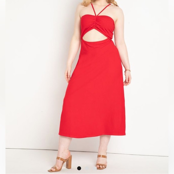 Tango Red Ribbed Dress With Halter Neck 26/28 - Picture 2 of 3